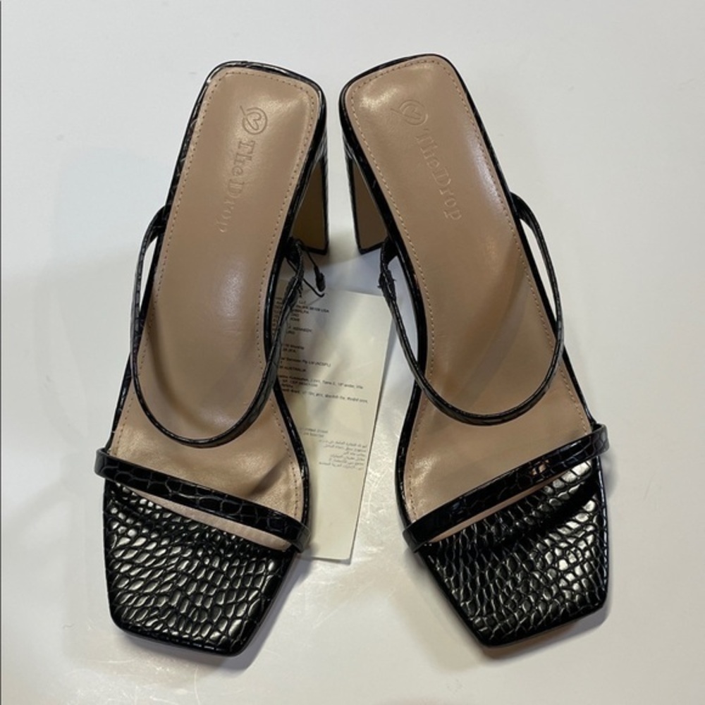 The Drop Black Croc Embossed Square Tow Heels Women Size 8